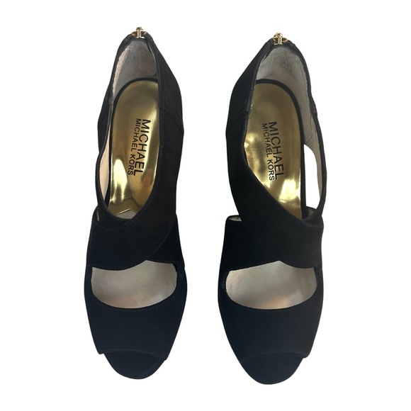 Michael Kors Women’s Elena Cross Strap Black Platform Heel In Black Suede Size:6 - Picture 11 of 16